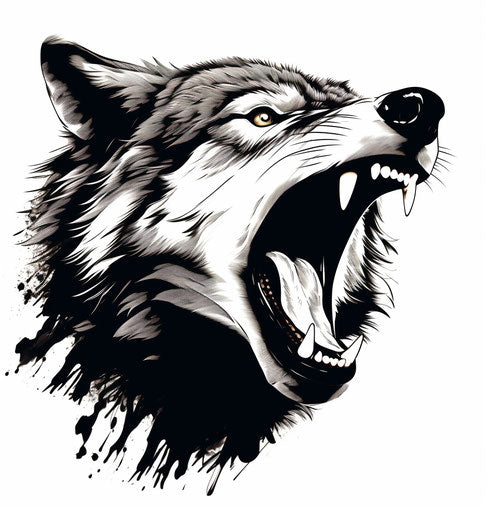 Black and white wolf howling, contoured shading style