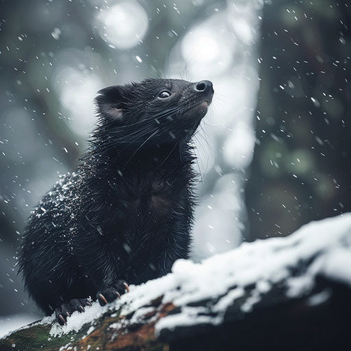 Tasmanian devil in gentle snowfall