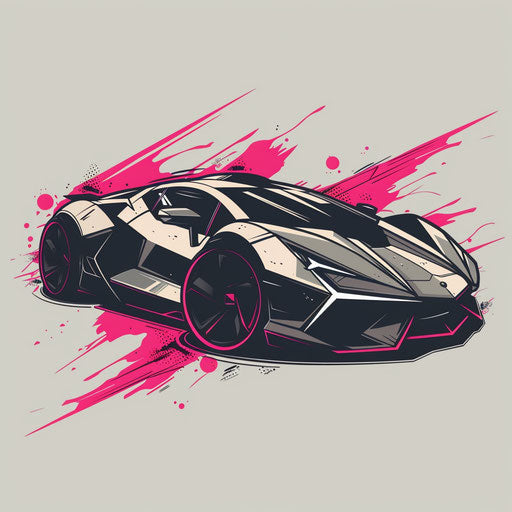 Futuristic concept car in flat tattoo sketch with metallic shades