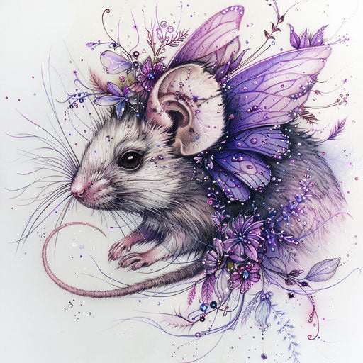 Enchanted sketch of a rat with fairy tale elements