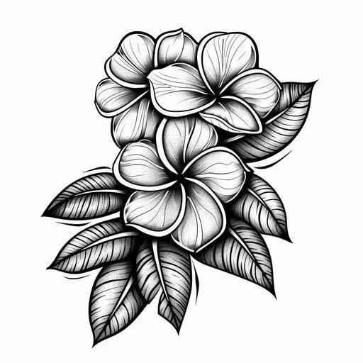 Flat tattoo sketch of plumeria with clean lines