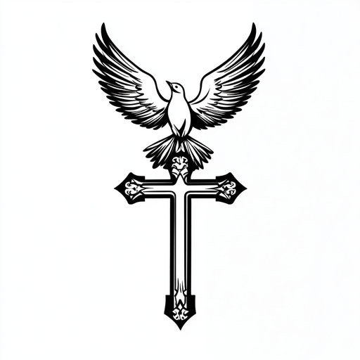 Sketch of religious tattoo for men with a dove above a cross
