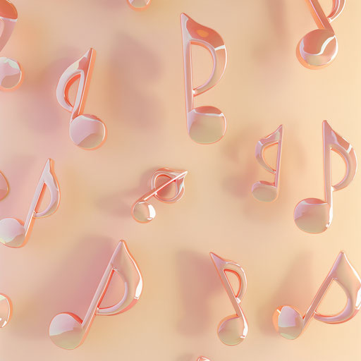 Realistic Musical Notes Clipart on Flat Pastel Peach Background