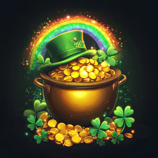 Rainbow treasure with Irish hat and shamrocks