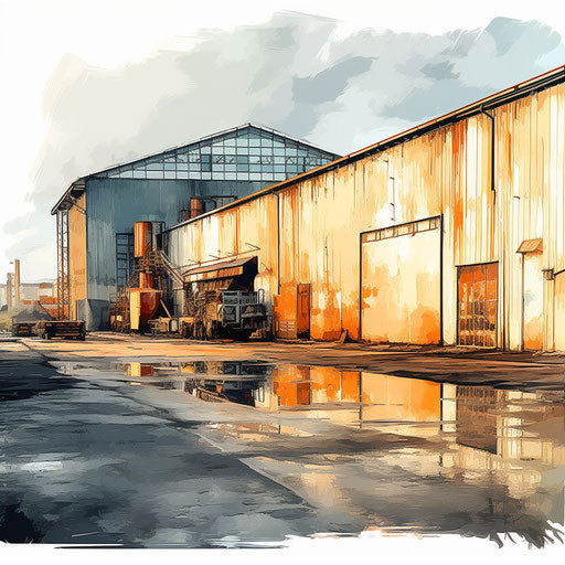 Warehouse in Oil painting style on white background