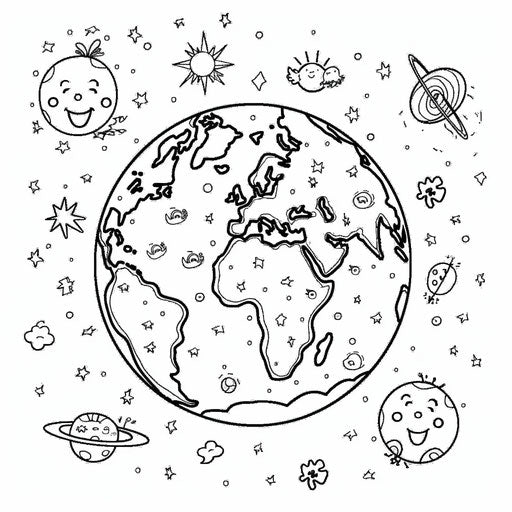 Playful planet Earth for kids: coloring book page
