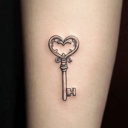 Tiny tattoo sketch: key with heart-shaped handle