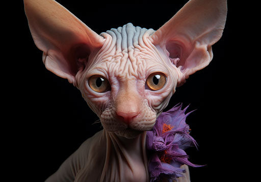 Sphynx cat for adoption, highly realistic style, explosive pigmentation