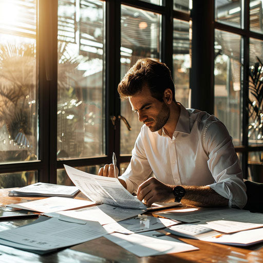 Reviewing financial reports in a sleek office