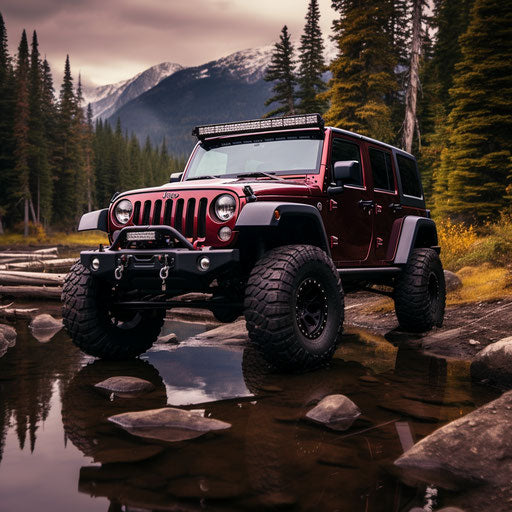 Old burgundy jeep Wrangler