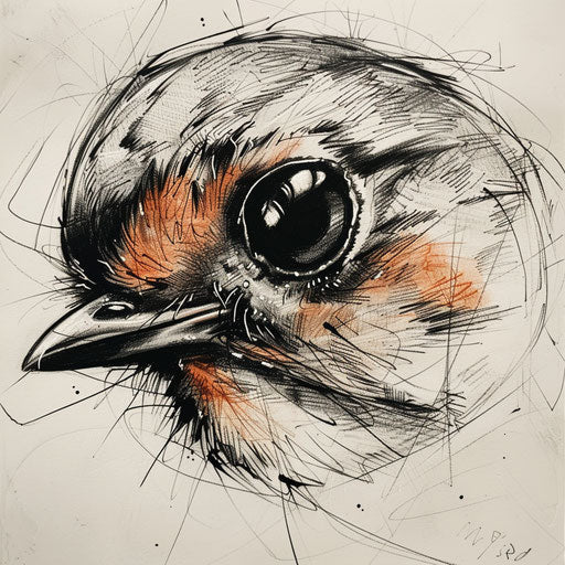 Bold flat tattoo sketch of a robin’s face with intense eyes