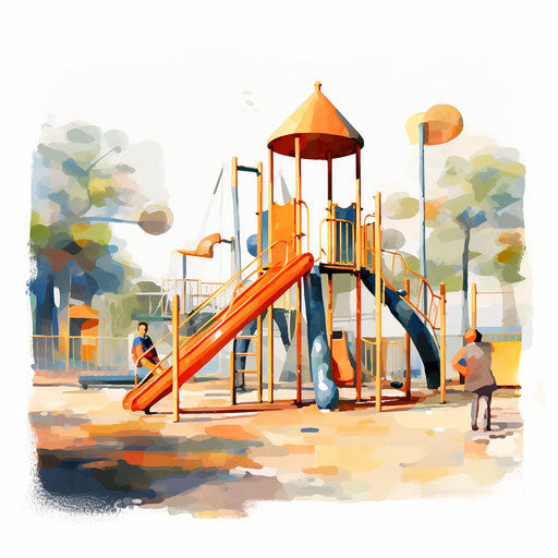 Playground clipart in the style of Impressionistic Art, on white background