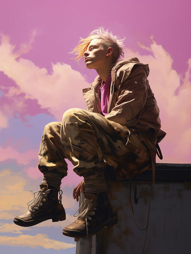 Person sitting on a roof looking at the sky