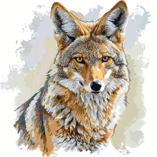 Coyote clipart with photo realistic style on flat white background, modern design and vibrant colors