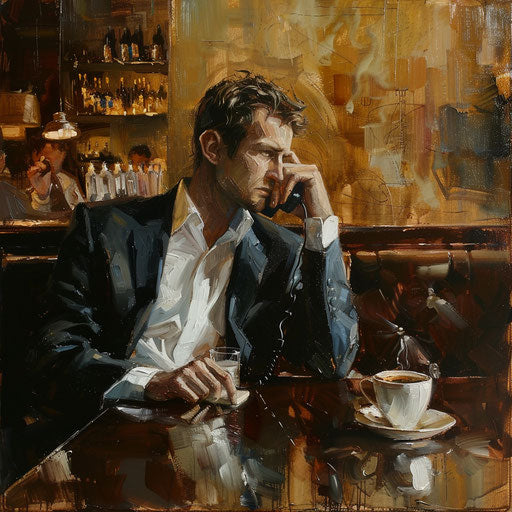 Businessman having important call in busy café