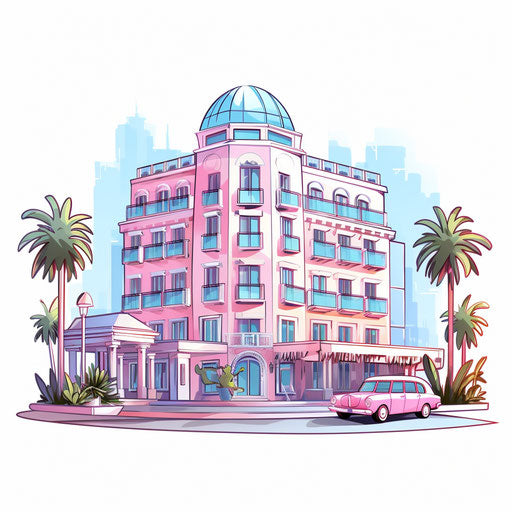 Hotel illustration in the style of Pastel Colors Art