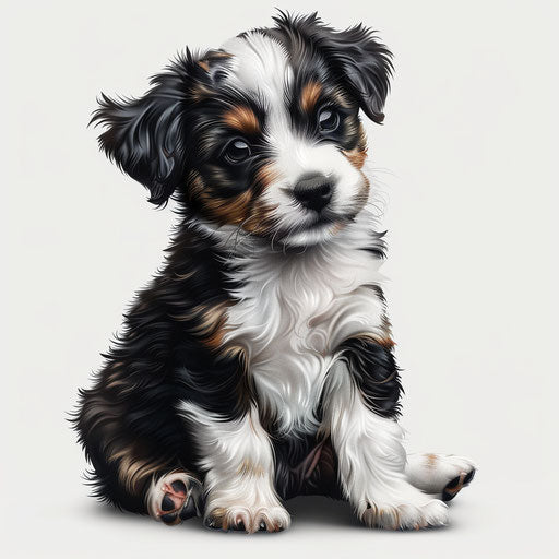Puppy clipart in photo realistic style with flat white background and textures