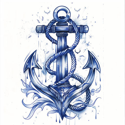 Bold tattoo sketch of sailor's anchor entwined with rope, clipart style