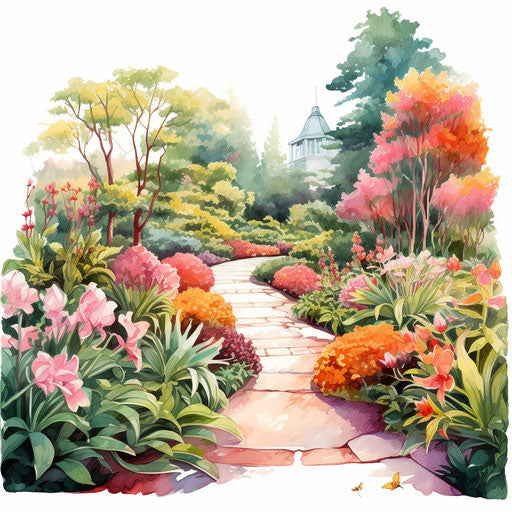 Garden artwork in the style of an Oil painting, on white background