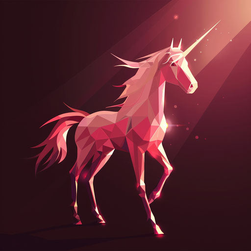 Deep maroon flat background with realistic unicorn clipart, highlighted by dynamic shadows and bright highlights
