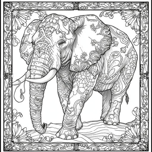 Gentle elephant with a peaceful background in the style of Gennady Spirin