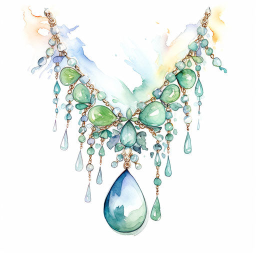 Necklace clipart in the style of Impressionistic Art, on white background