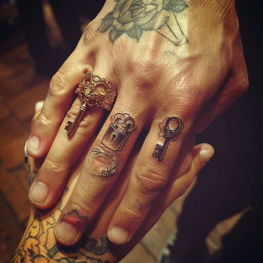 Wedding ring tattoo with lock and key design