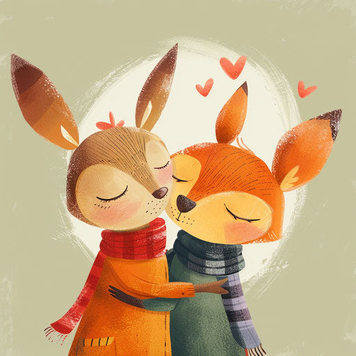 Innocent Love between Two Cartoon Animals