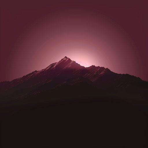 Realistic mountain silhouette on luminous burgundy background