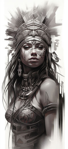 Woman's tattoo in Aztec style