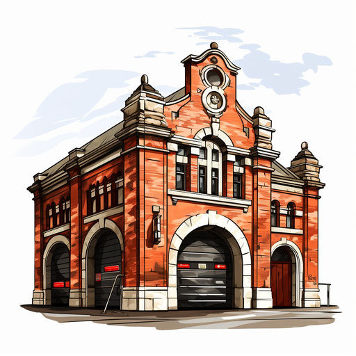 Fire station art in the Chiaroscuro Art style, on white