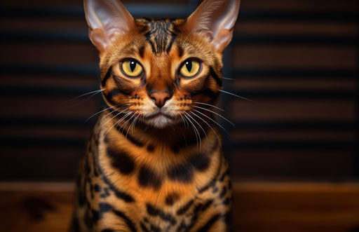 Bengal Cat gazing at camera, exaggerated facial features style