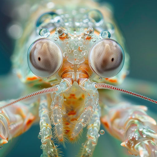 Soft mantis shrimp with water droplets