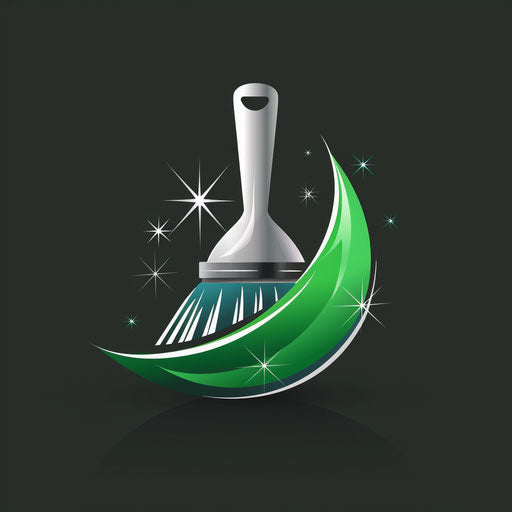 Cleaning company logo in green and silver with sleek backdrop