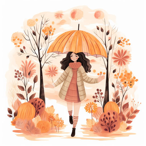 Autumn illustration in the style of Pastel Colors Art, on a white background
