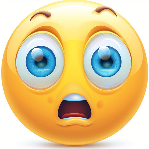 Confused emoji with big blue eyes on white background