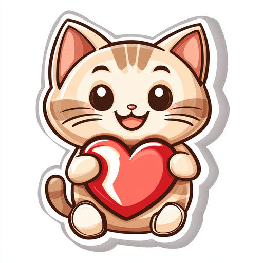 Smiling kitten with a red heart on white background