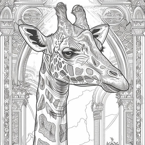 Historical giraffe in a classic setting with rich textures