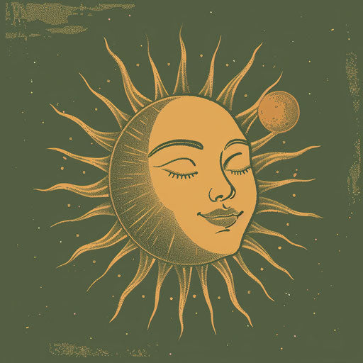 Realistic sun illustration on flat olive background
