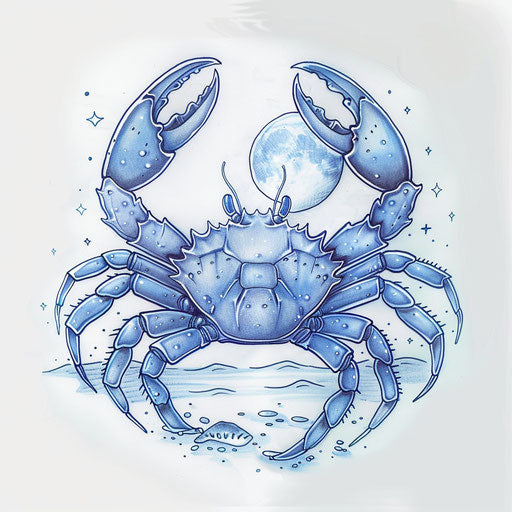 Cancer tattoo sketch, moonlit crab on the beach