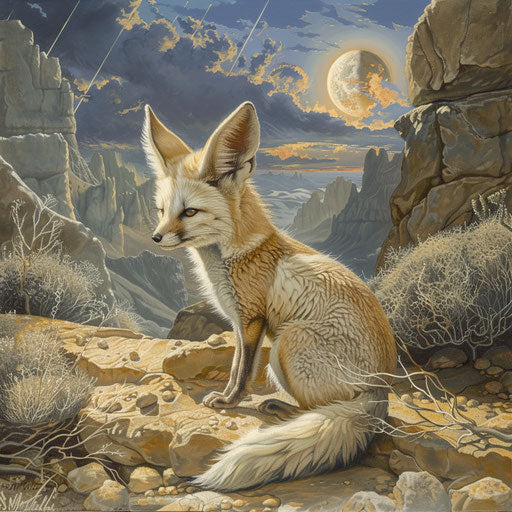 Fennec fox by a serene desert spring