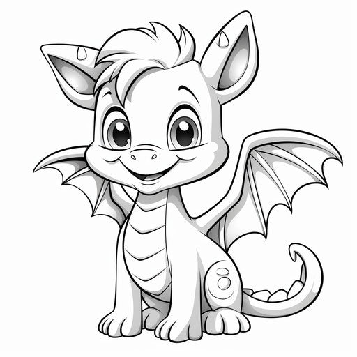 Coloring page of a cute dragon in realistic style