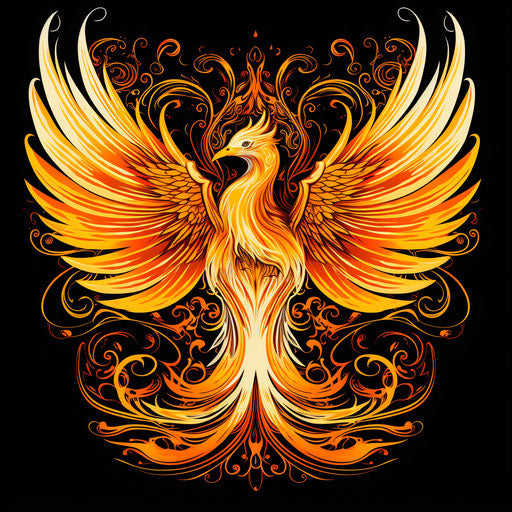 Phoenix burning bird from sky, flat colors style