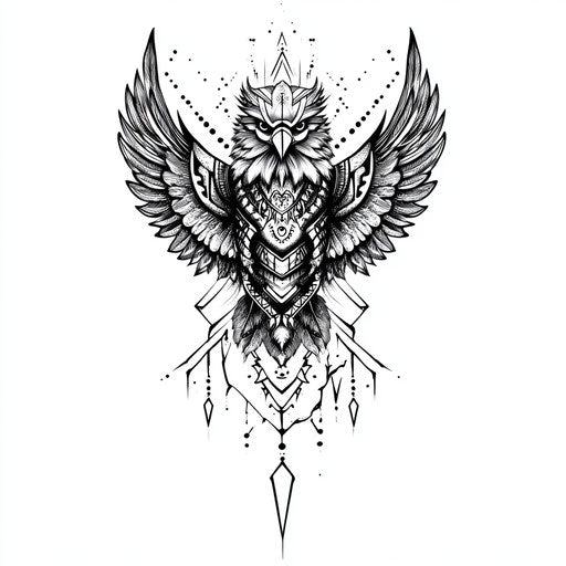 Tribal thigh tattoo sketch with eagle and lightning bolts on white