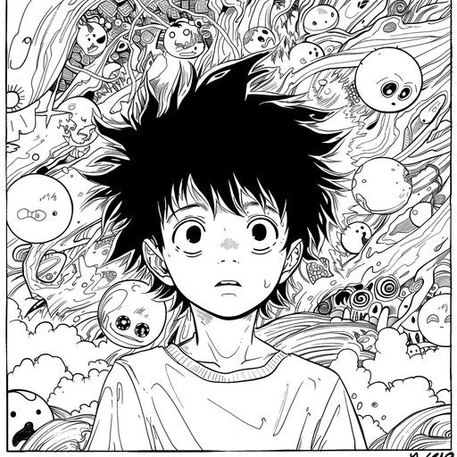 Intense and trippy anime adventure in the style of Mamoru Hosoda