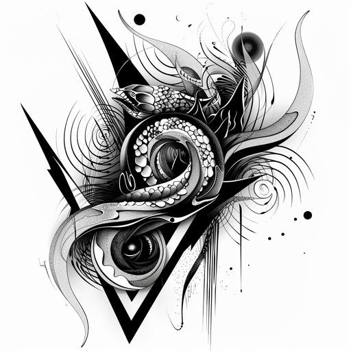 Abstract tattoo sketch fractal serpent black-white