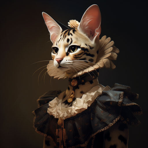 A serval cat dressed as a woman