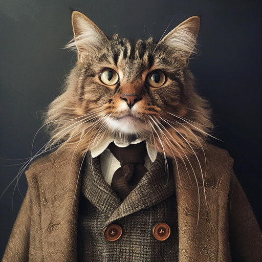 Brown cat dressed like a man