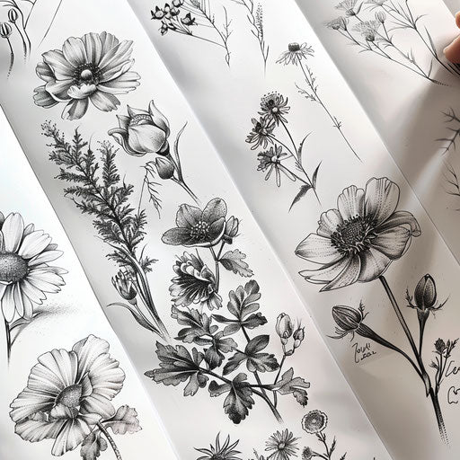 Modern Wildflower Tattoo Sketches