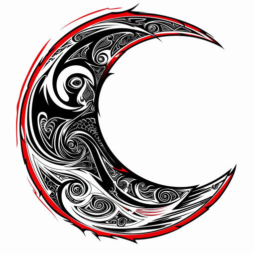 Tribal half moon tattoo sketch in bold black red clipart